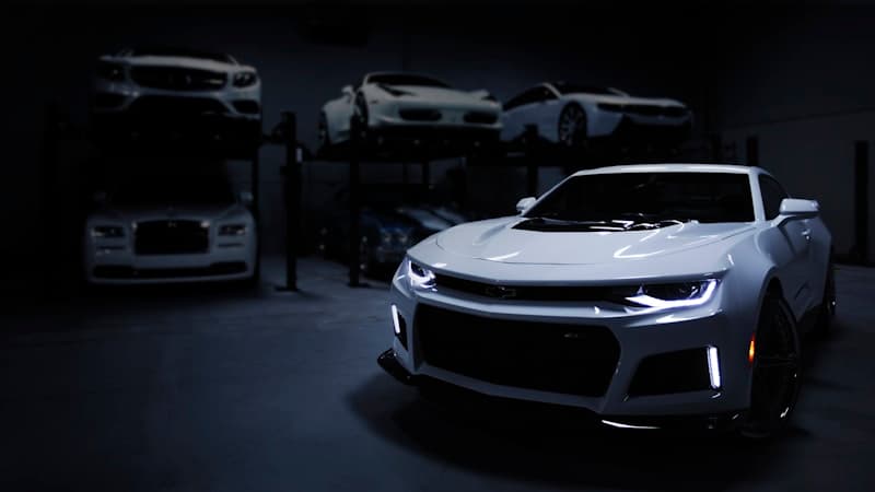 Luxury sports car in premium automotive showroom