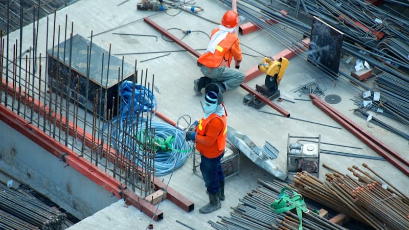 Construction crew on active commercial job site