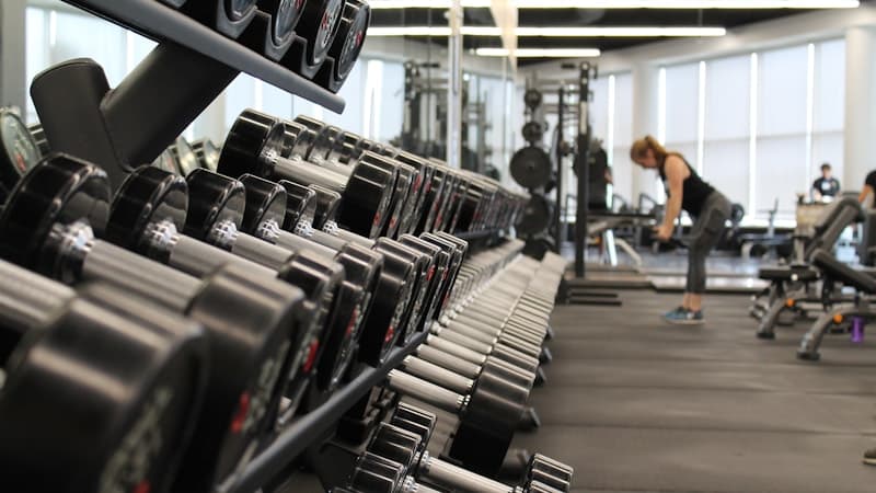 Fitness studio with weights and training equipment