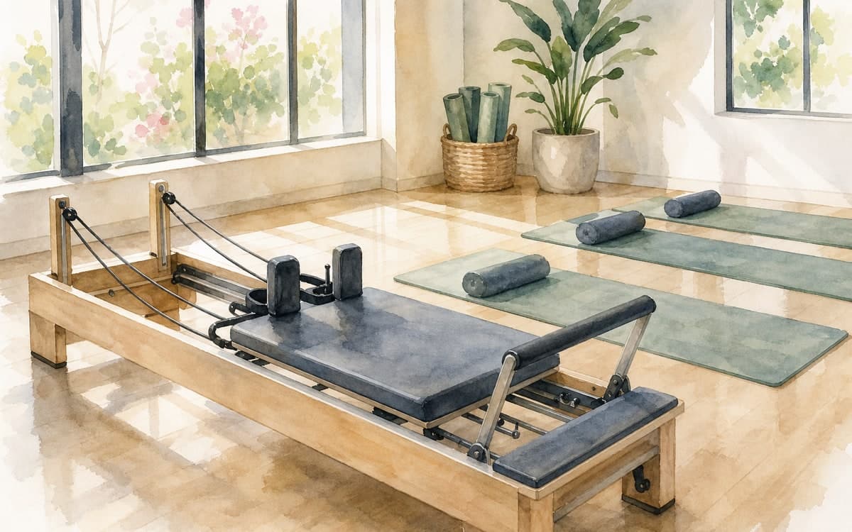 Pilates class in bright boutique studio