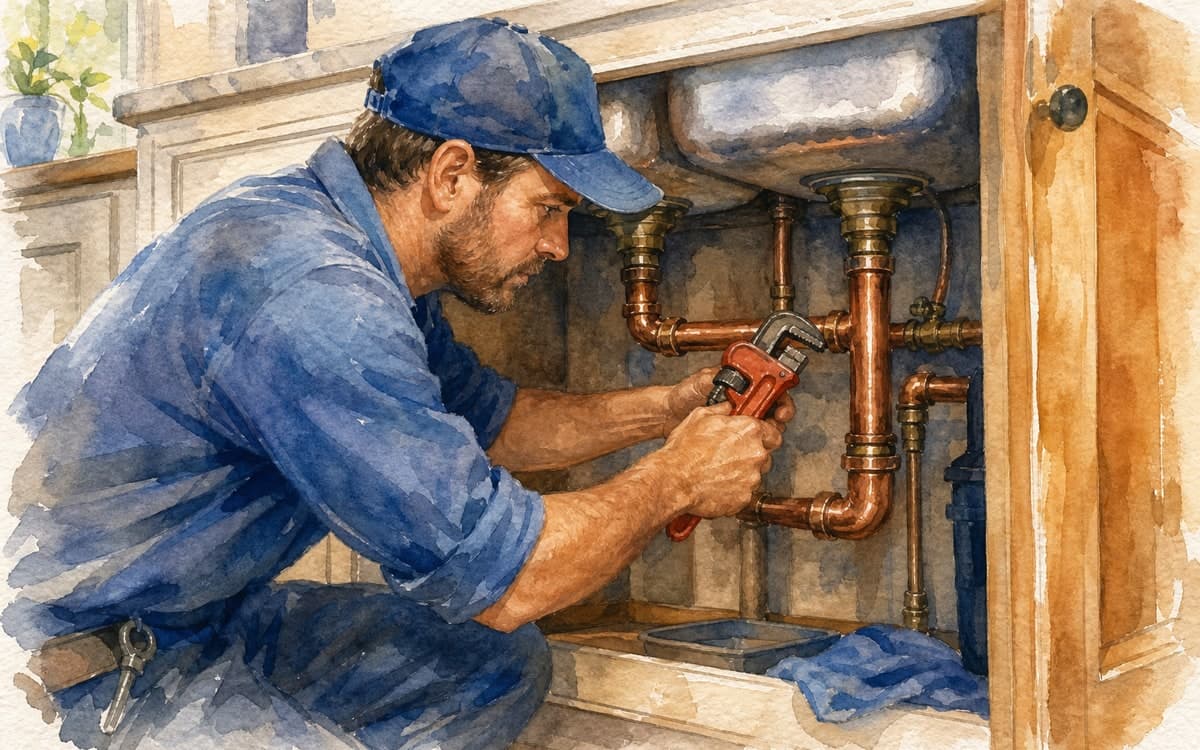 Plumber repairing pipes in a Miami home