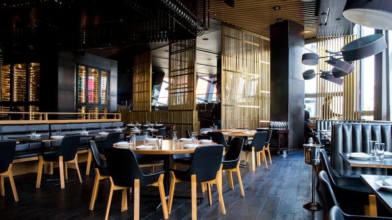 Upscale restaurant dining room ready for service
