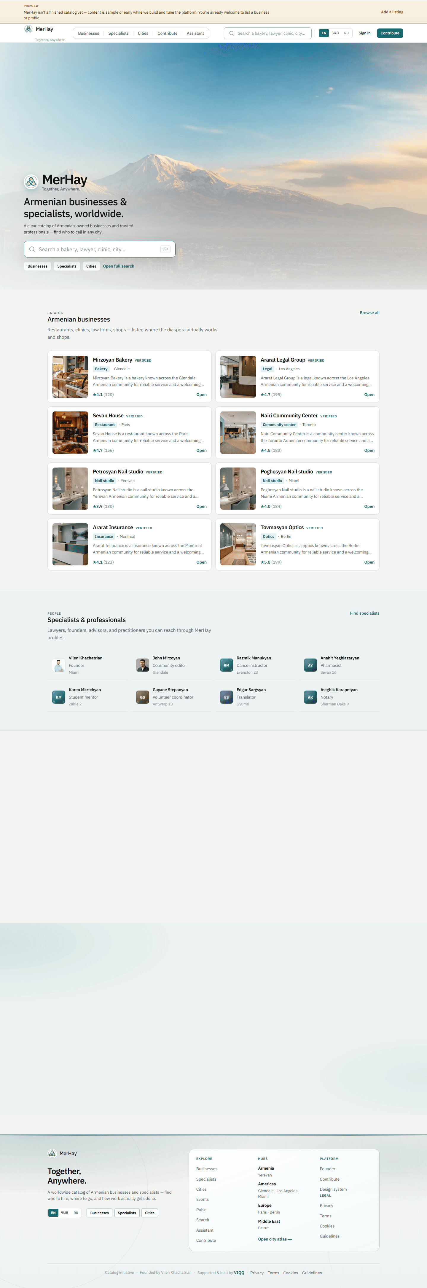 Full MerHay homepage with businesses, specialists, and city atlas