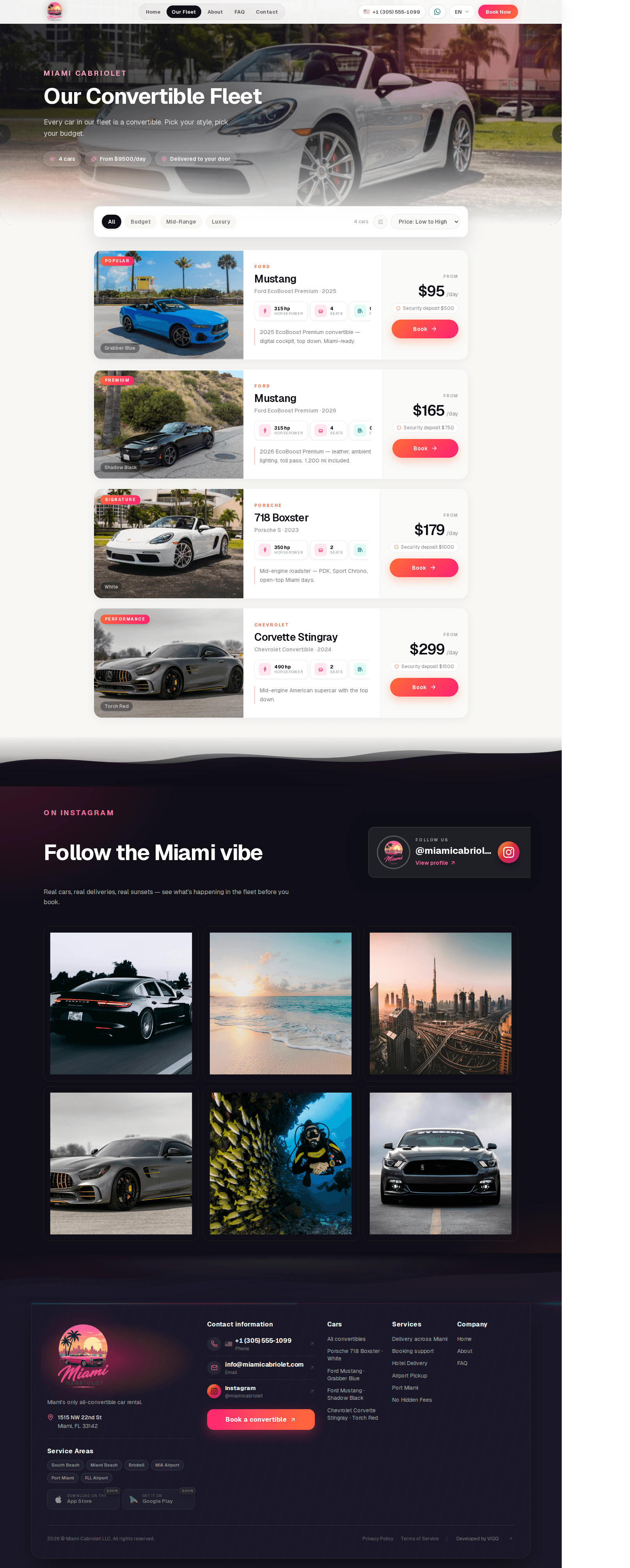 Miami Cabriolet fleet page with convertible car cards
