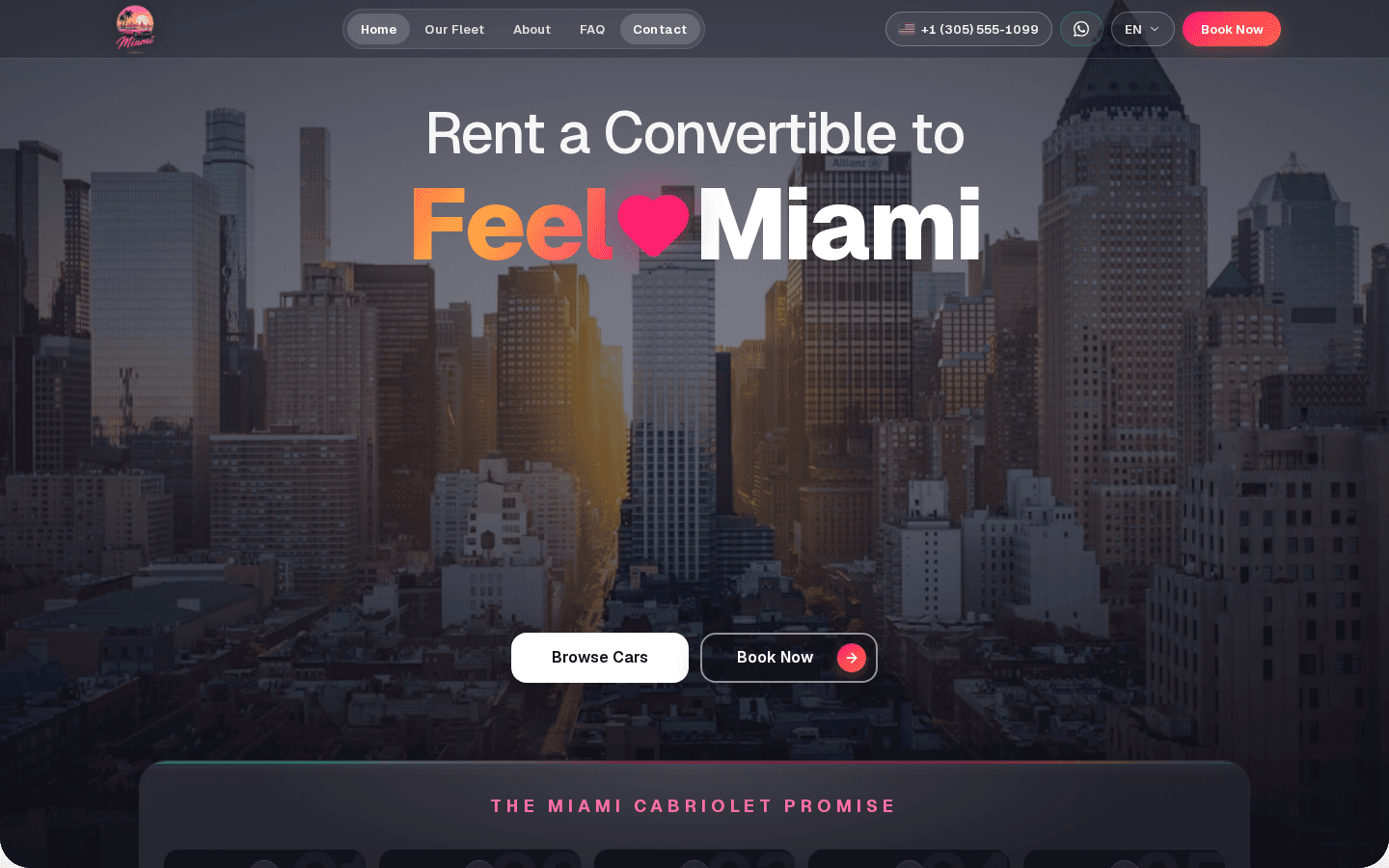 Miami Cabriolet website homepage — Rent a Convertible to Drive Miami