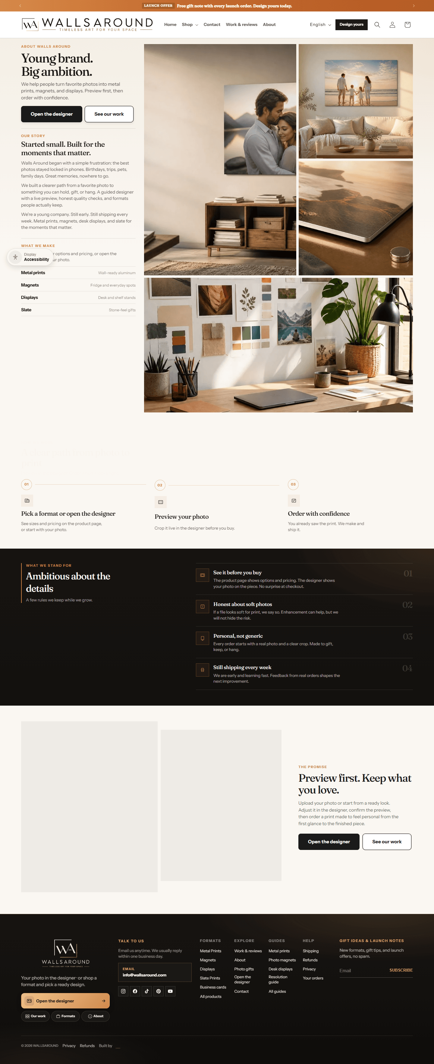 Walls Around about page: young brand, preview first