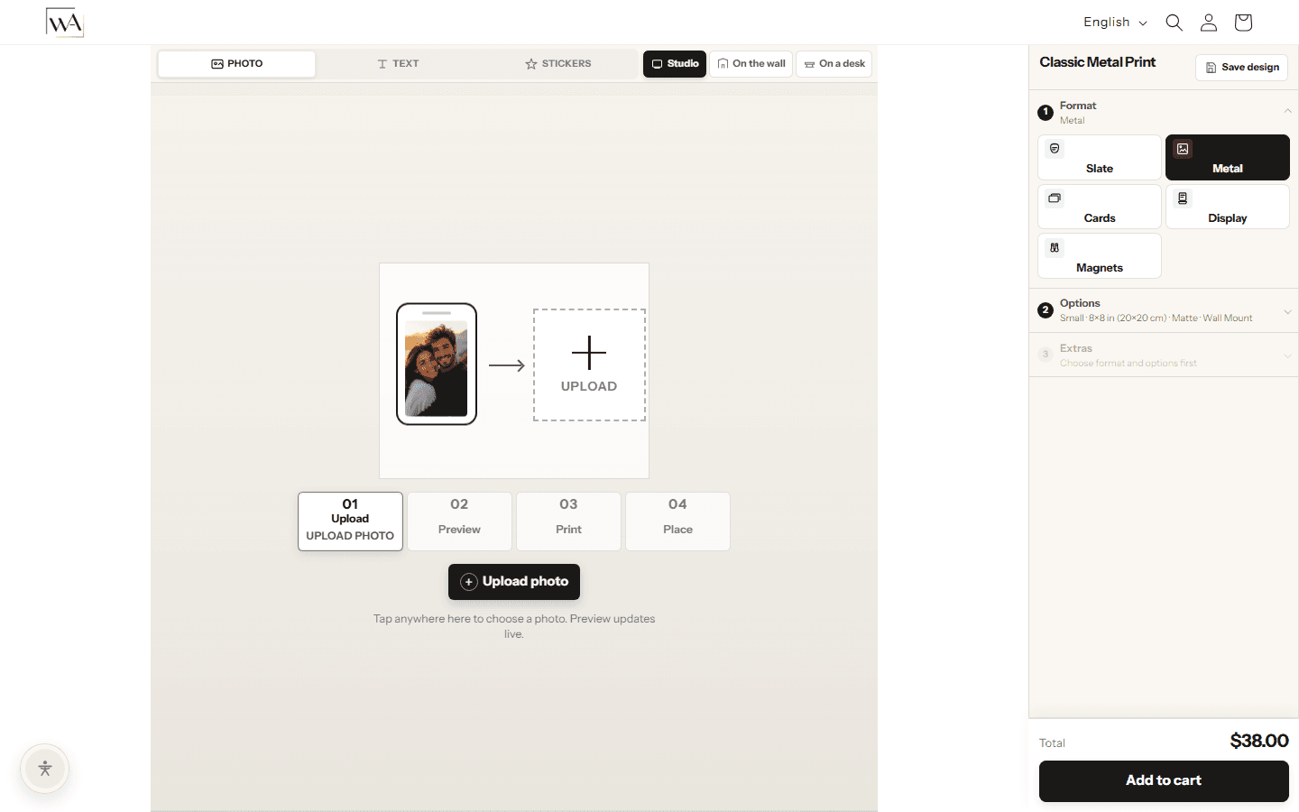Walls Around live designer with photo upload and metal print options