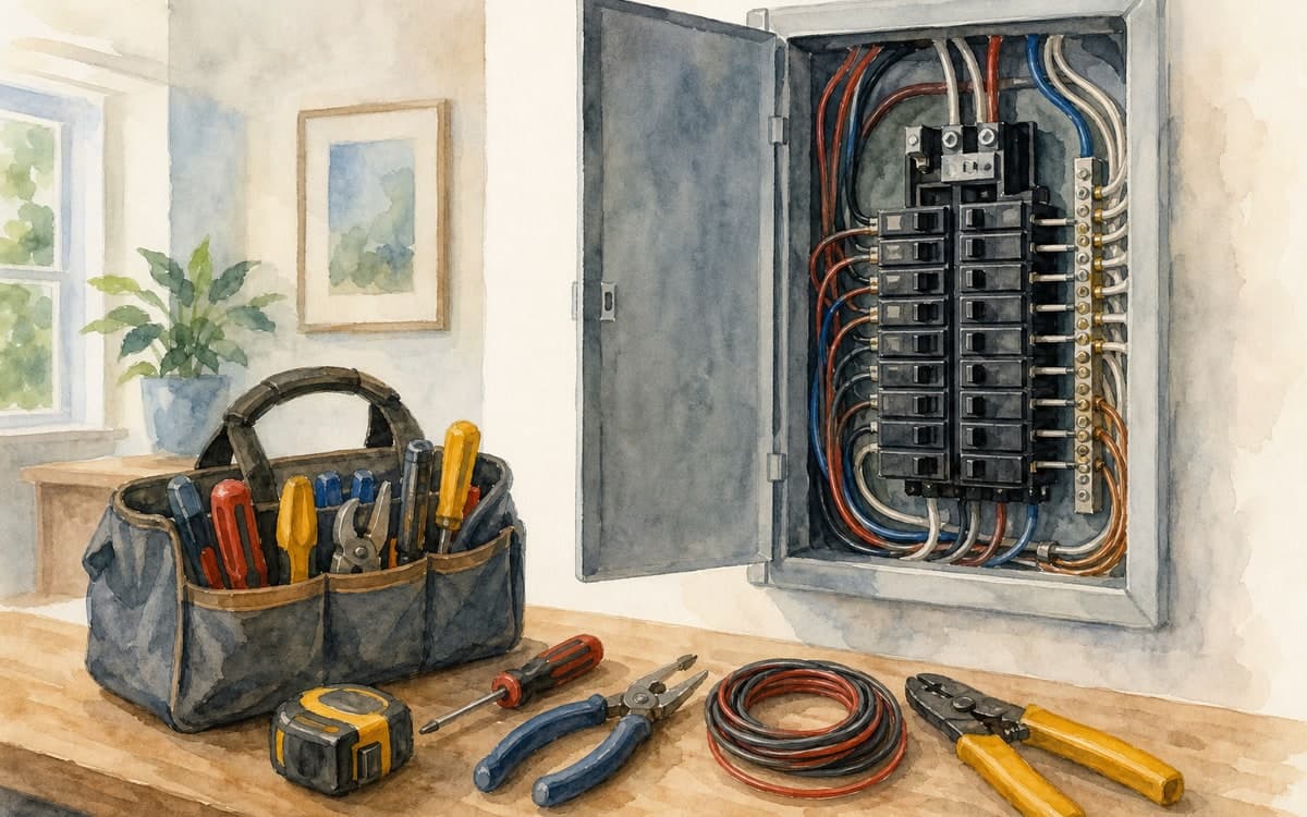Electrician working on residential electrical panel