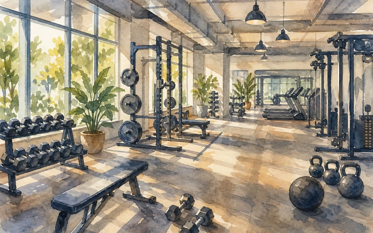Modern gym floor with training equipment