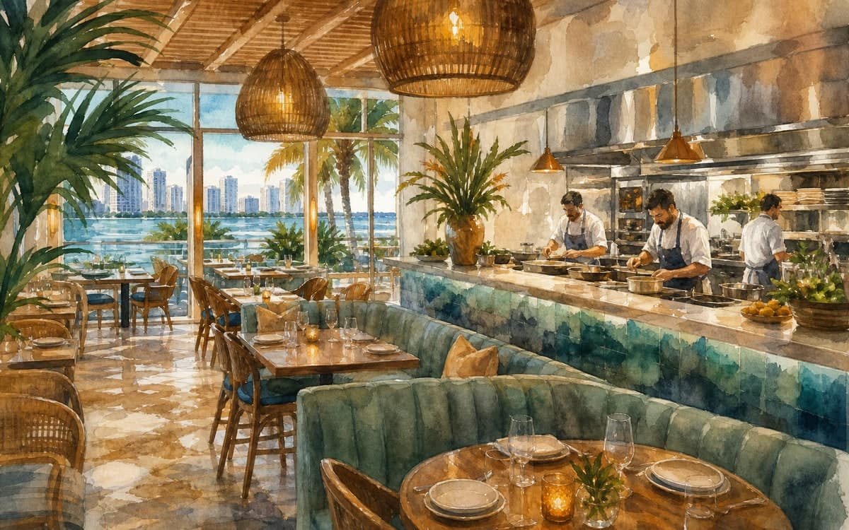 Upscale restaurant dining room ready for guests