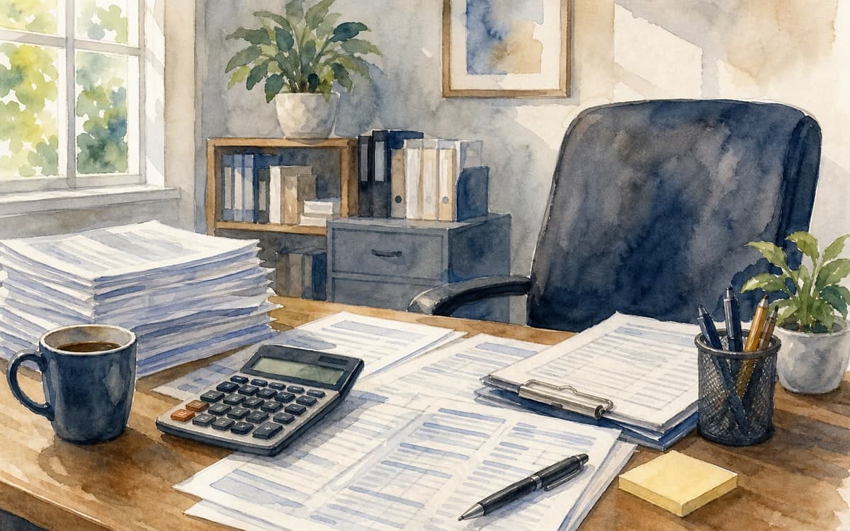 Tax advisor preparing client documents
