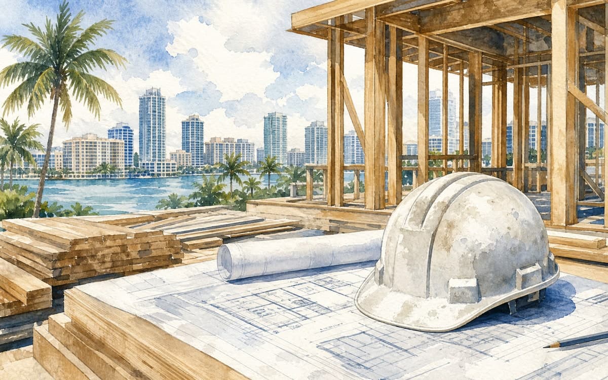 Construction crew on active commercial job site