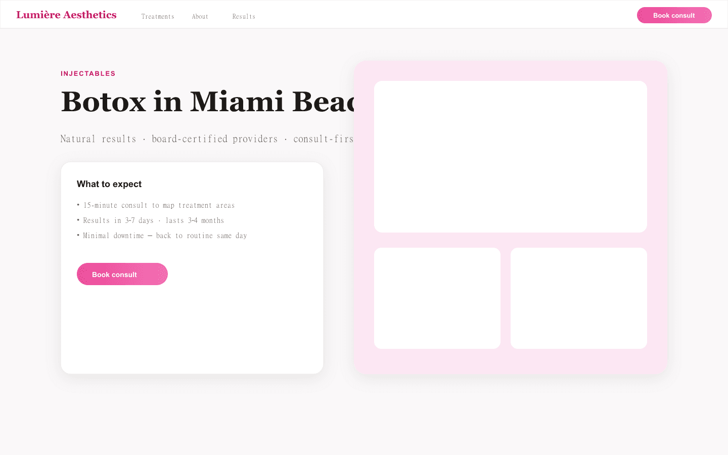 Botox treatment detail page for Miami med spa
