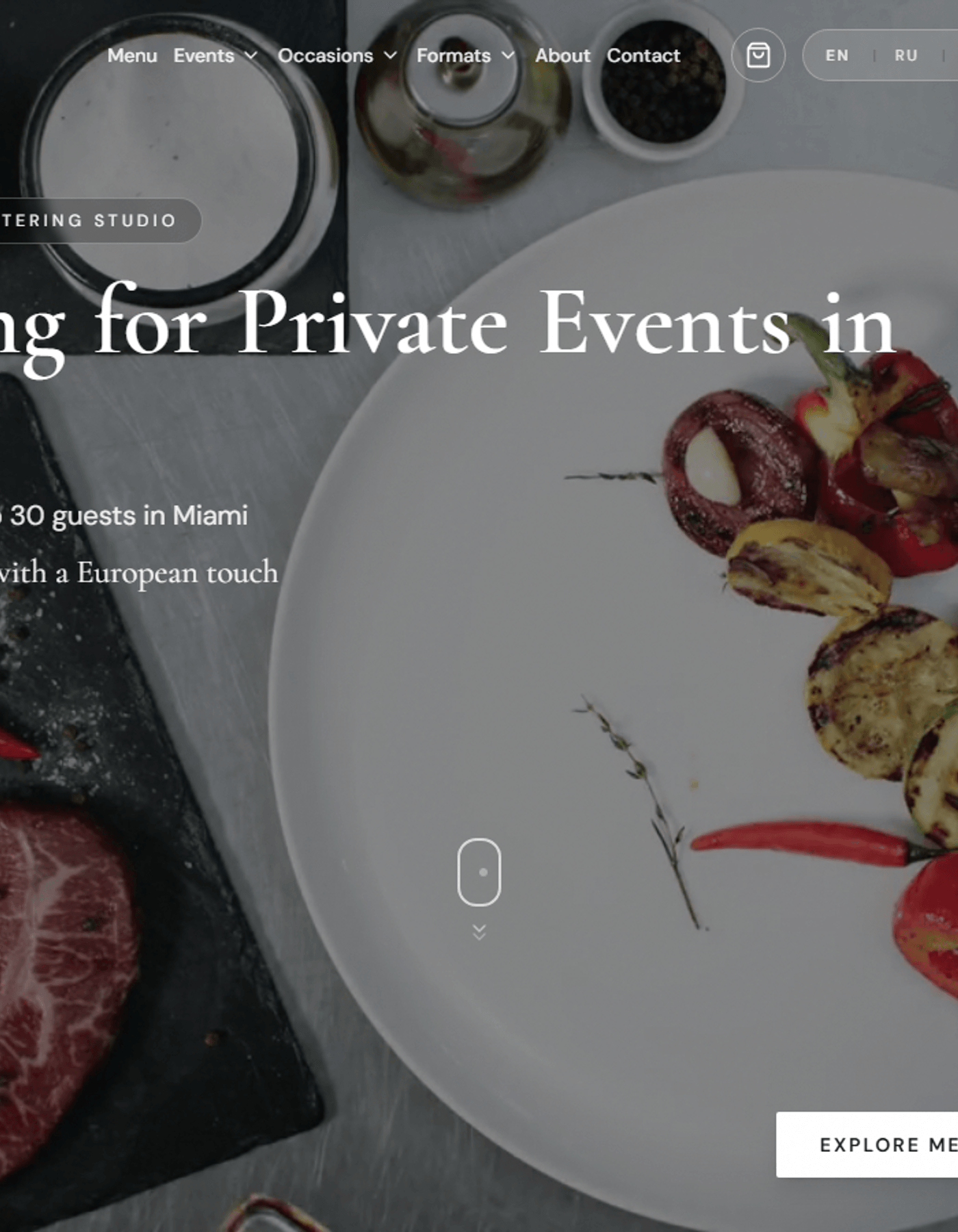Miami Beach catering and hospitality website example